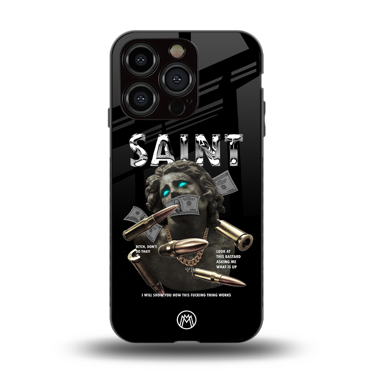 saint back phone cover | glass case for iphone 15 pro