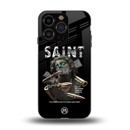 saint back phone cover | glass case for iphone 15 pro