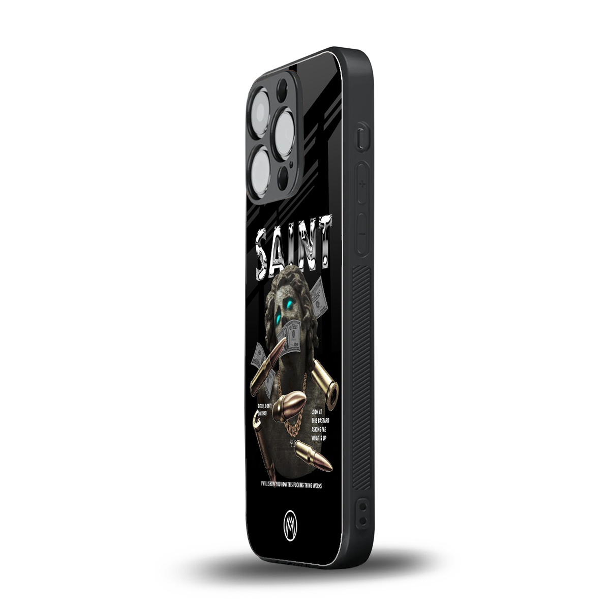 saint back phone cover | glass case for iphone 15 pro