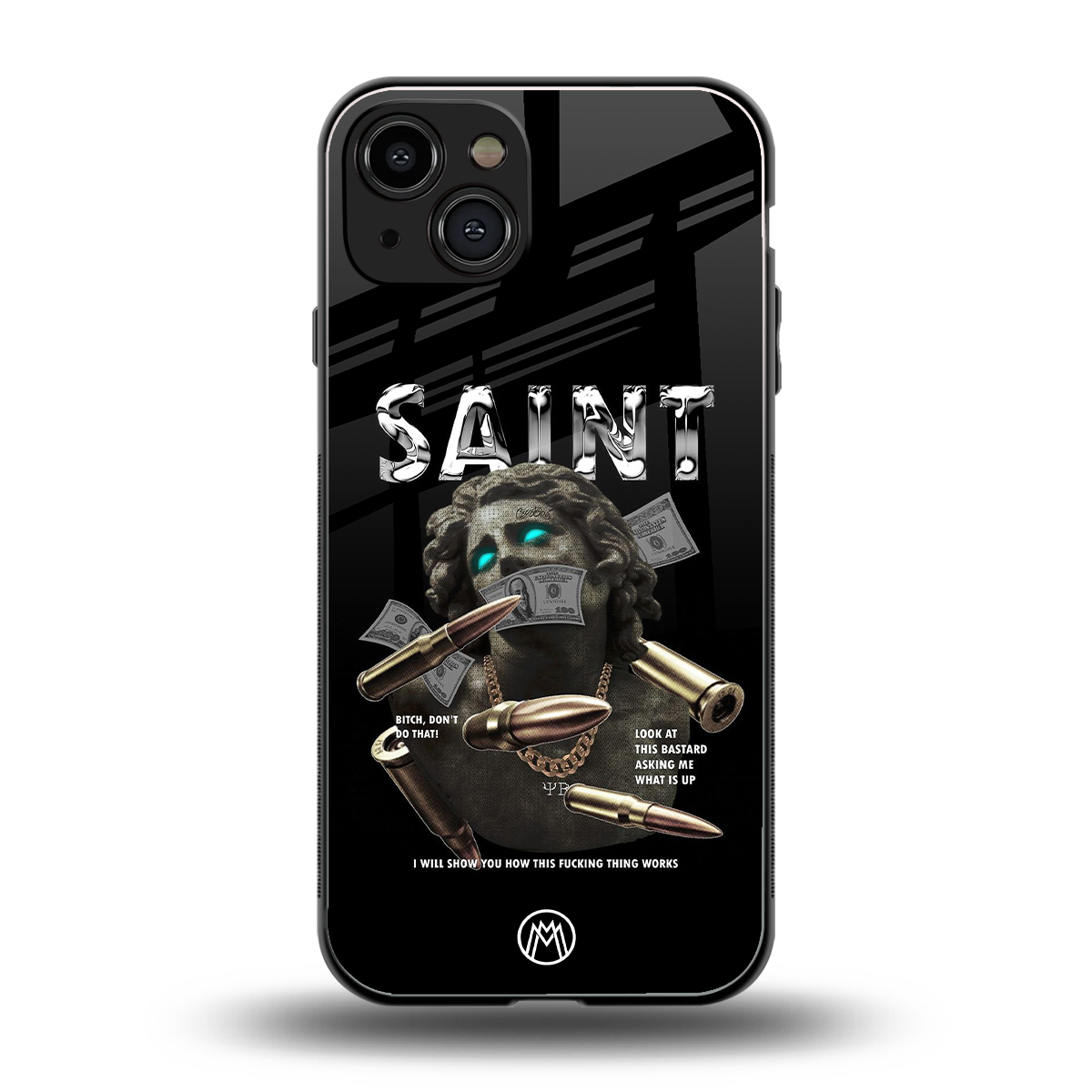 saint back phone cover | glass case for iphone 15