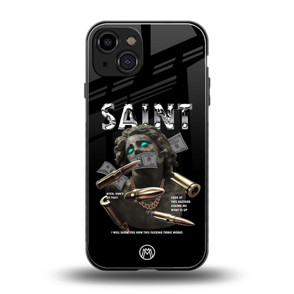 saint back phone cover | glass case for iphone 15