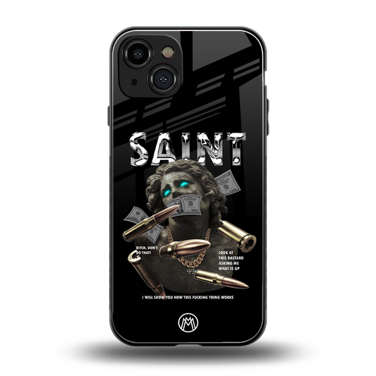 saint back phone cover | glass case for iphone 15