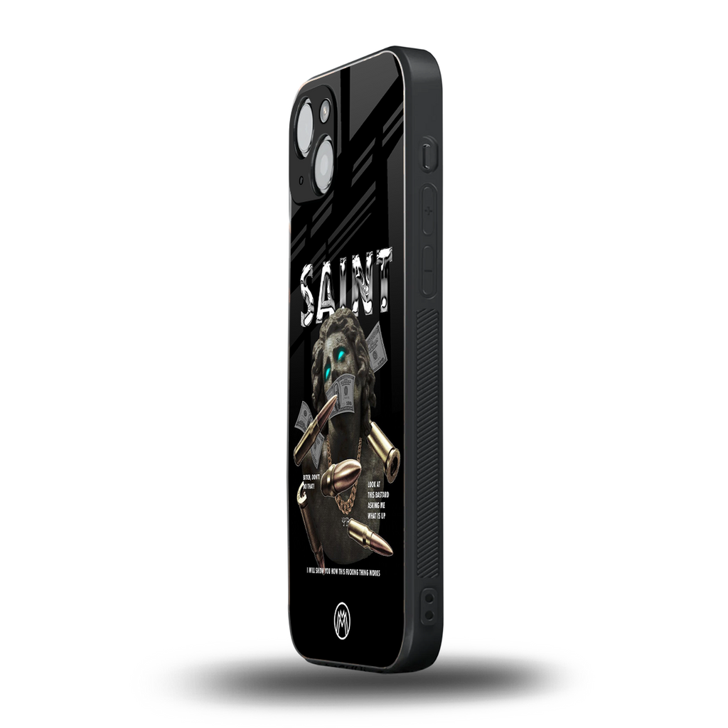 saint back phone cover | glass case for iphone 15