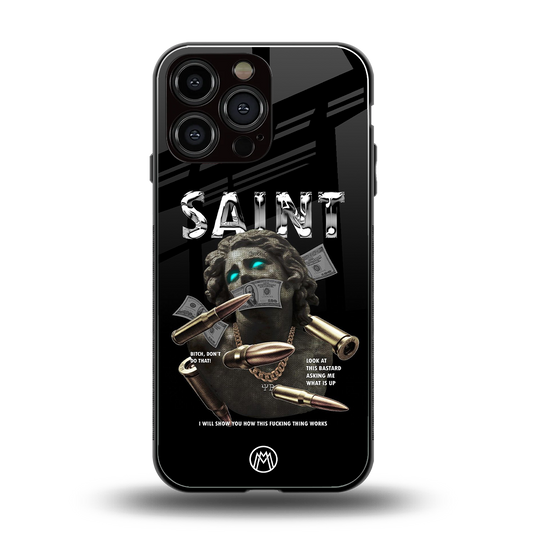 saint back phone cover | glass case for iphone 16 pro max