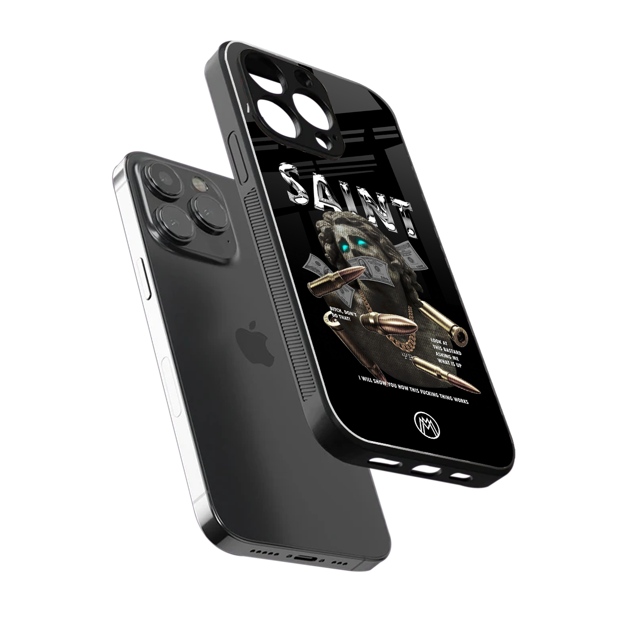 saint back phone cover | glass case for iphone 16 pro max