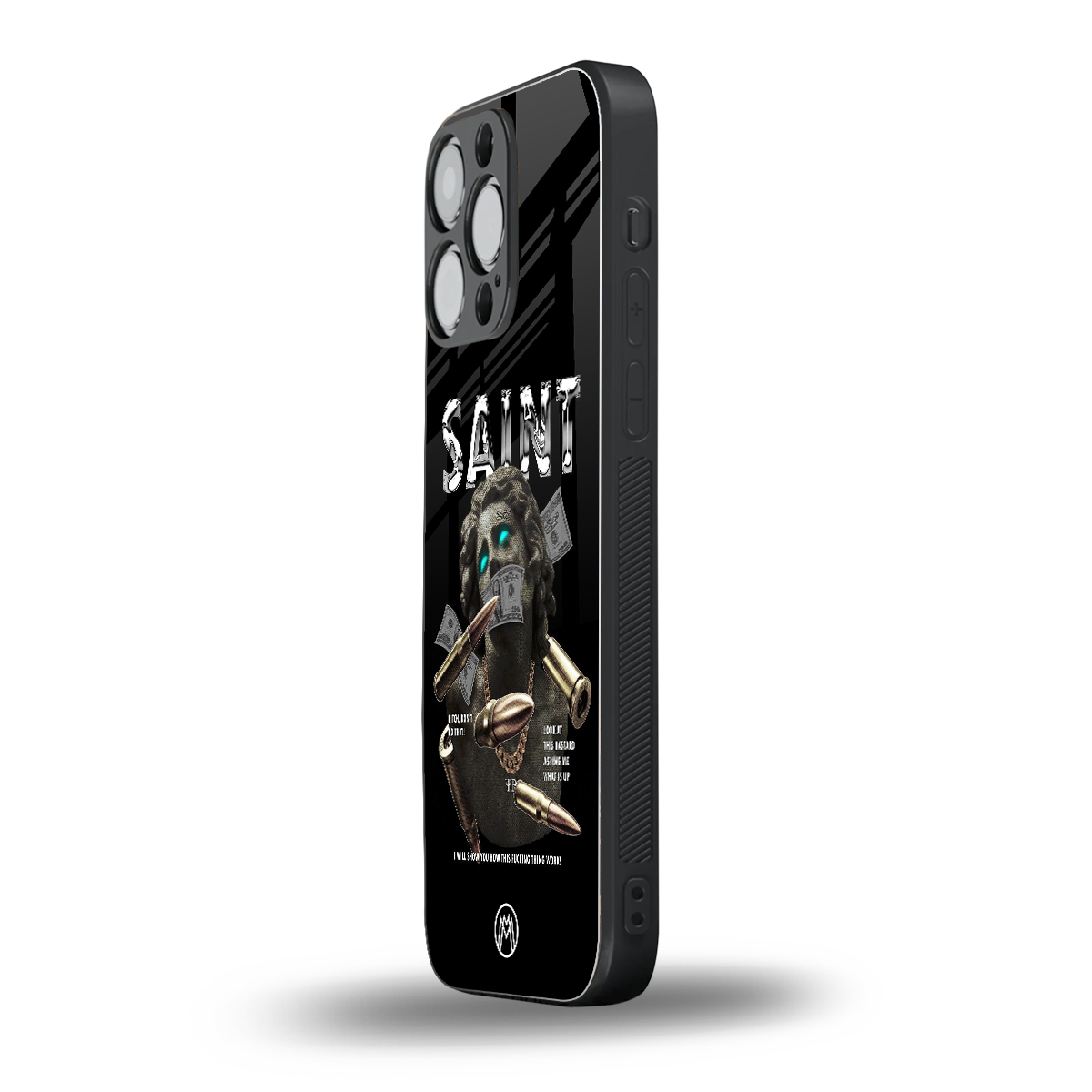 saint back phone cover | glass case for iphone 16 pro max