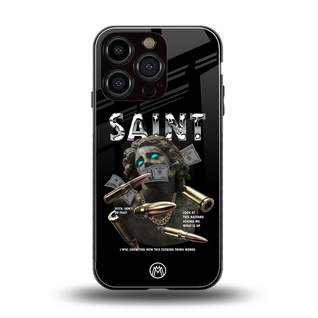 saint back phone cover | glass case for iphone 16 pro