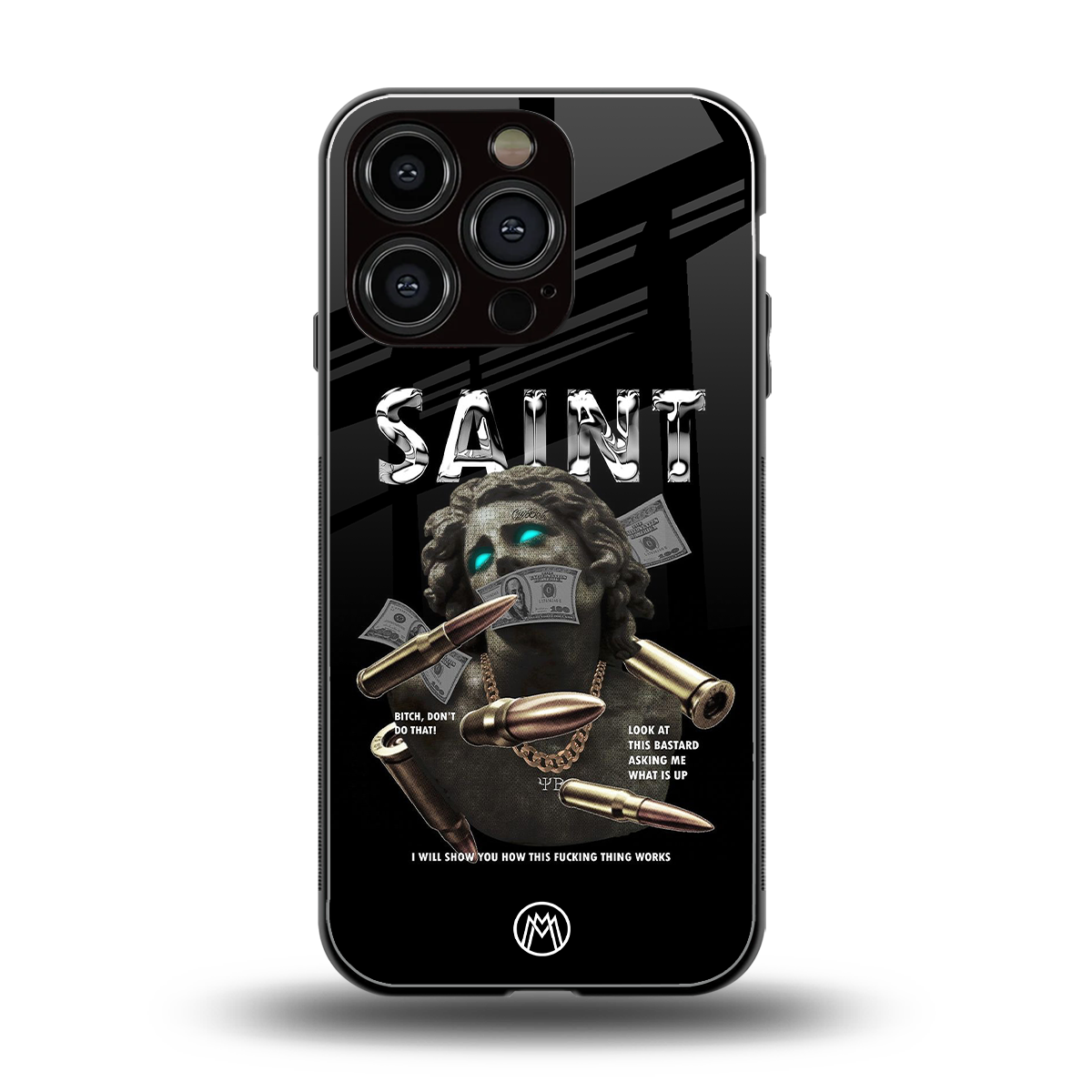 saint back phone cover | glass case for iphone 16 pro