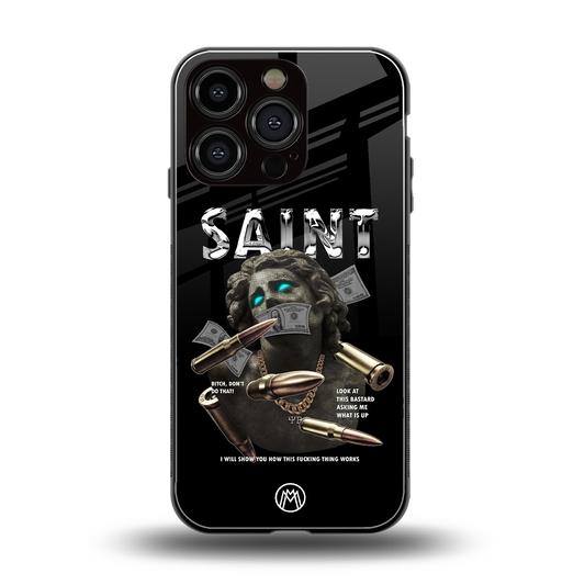 saint back phone cover | glass case for iphone 16 pro