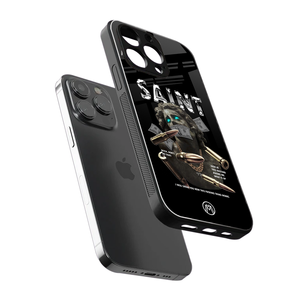saint back phone cover | glass case for iphone 16 pro