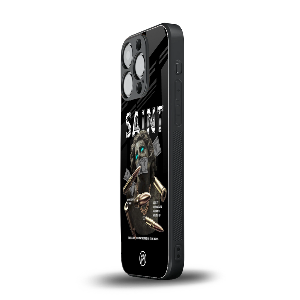 saint back phone cover | glass case for iphone 16 pro