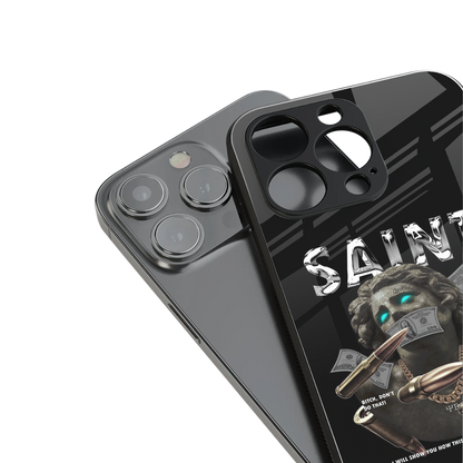 saint back phone cover | glass case for iphone 14 pro