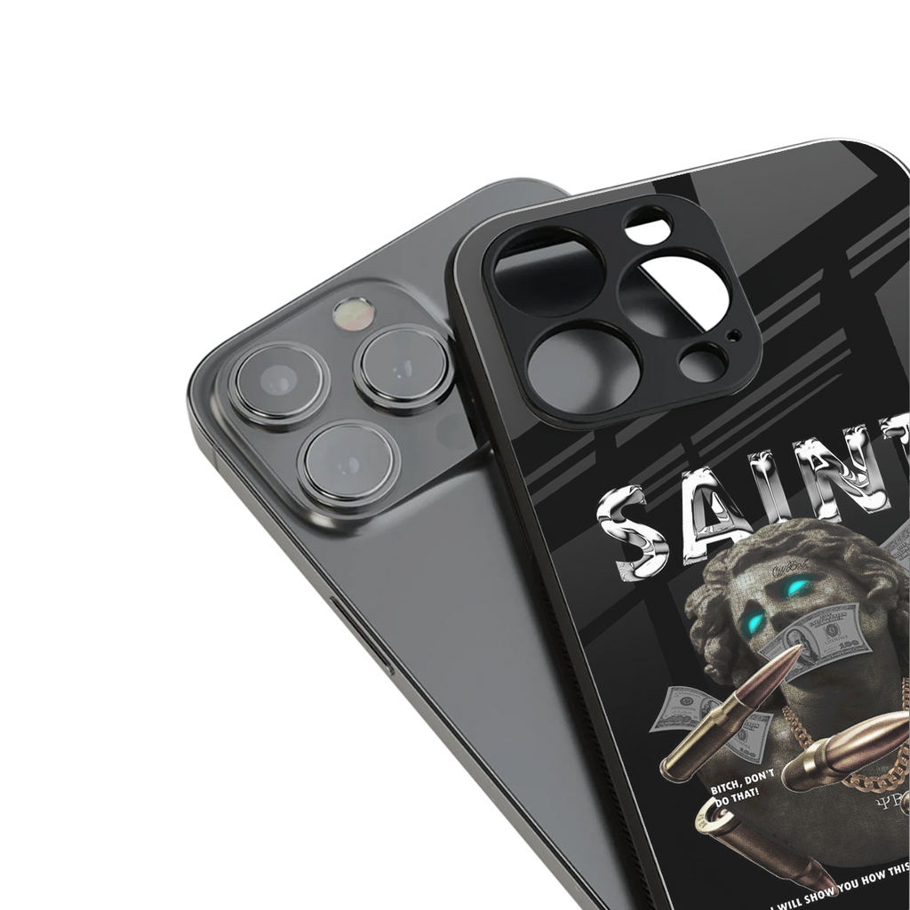 saint back phone cover | glass case for iphone 16 pro