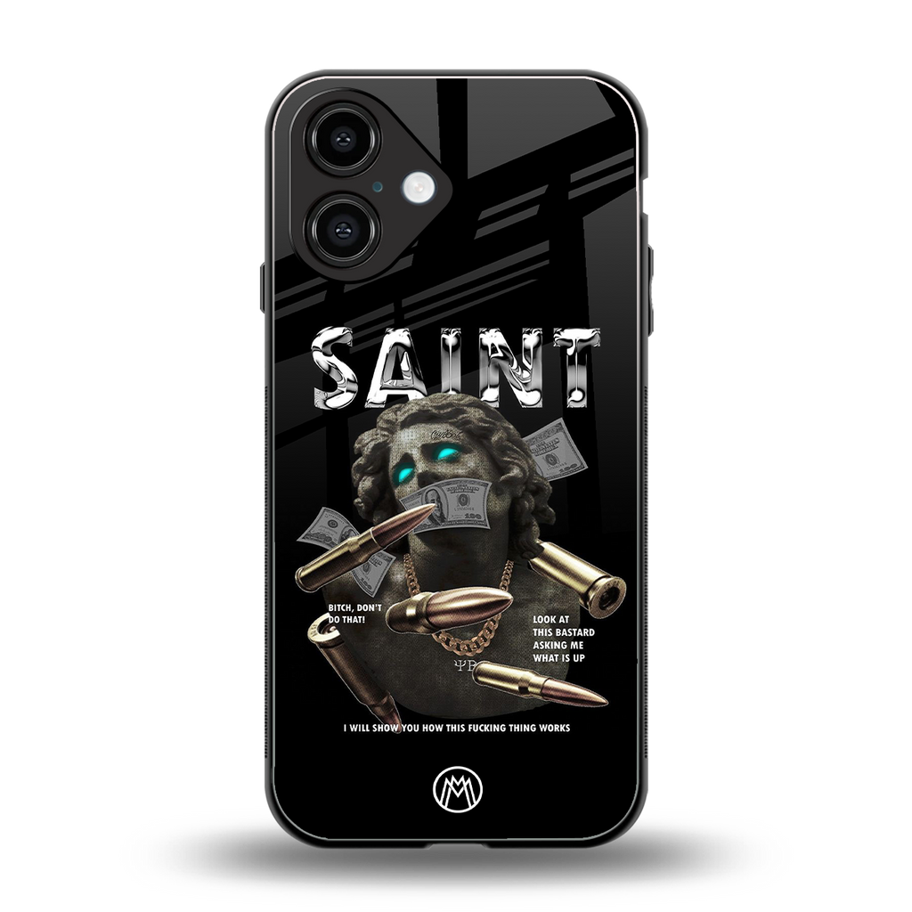 saint back phone cover | glass case for iphone 16