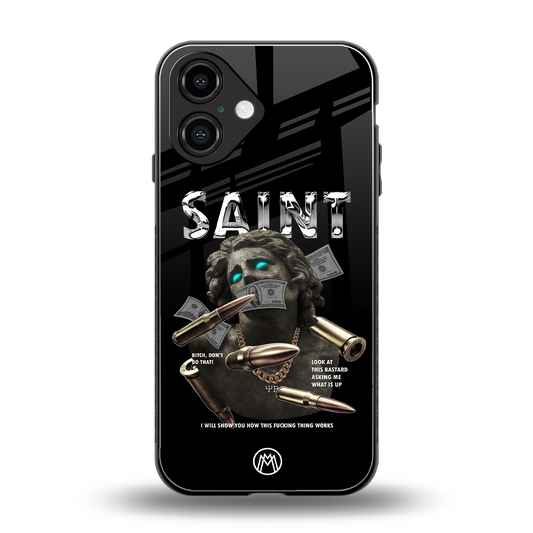 saint back phone cover | glass case for iphone 16