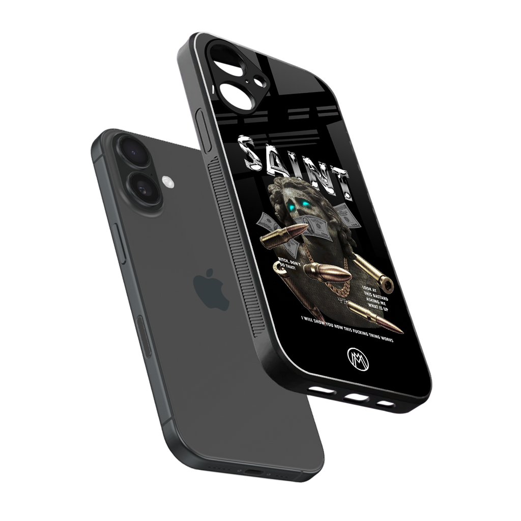 saint back phone cover | glass case for iphone 16