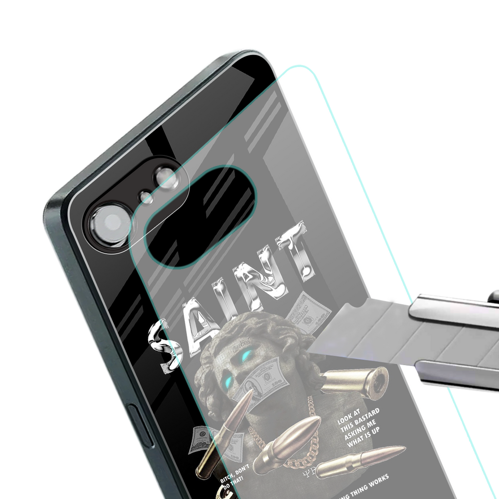 saint back phone cover | glass case for iphone 16e