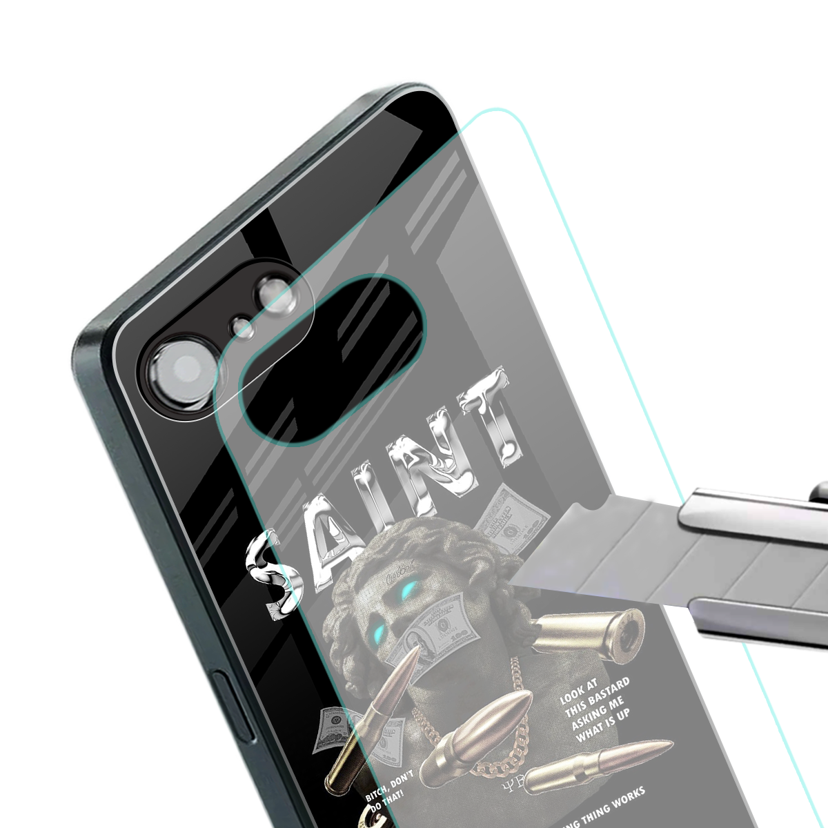 saint back phone cover | glass case for iphone 16e