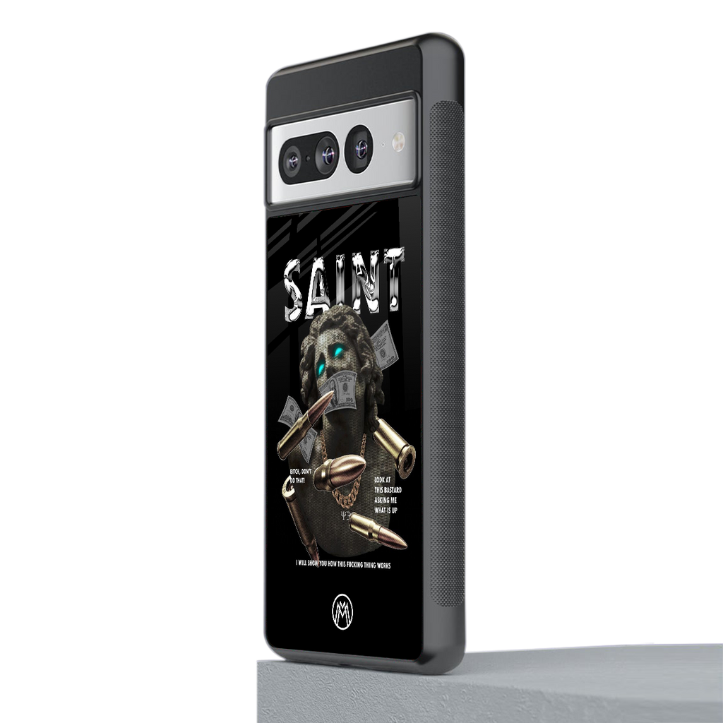 saint back phone cover | glass case for google pixel 7 pro