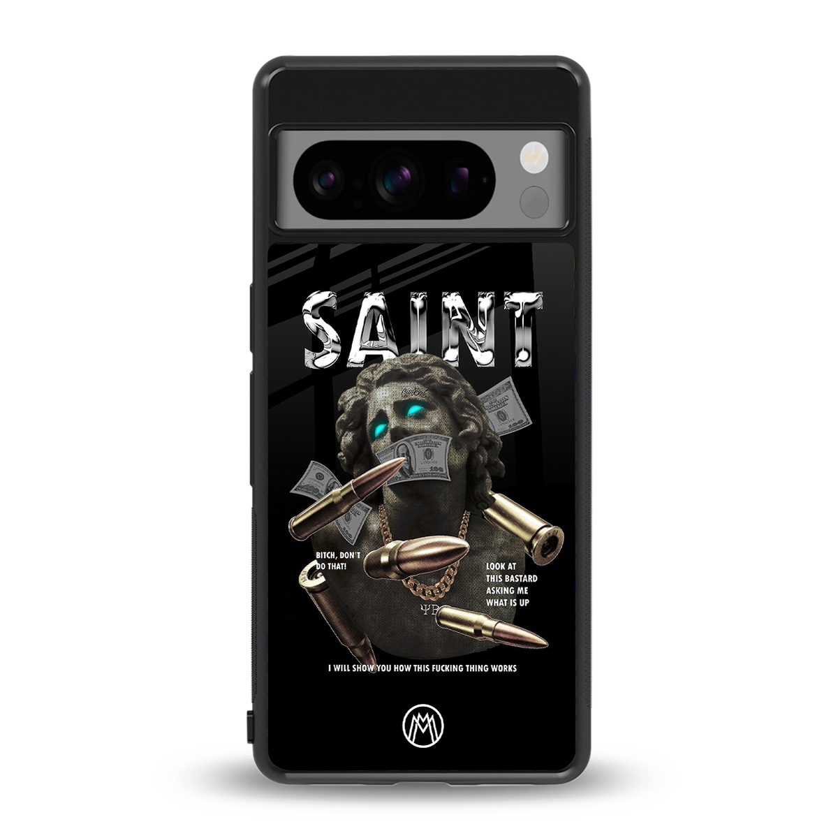 saint back phone cover | glass case for google pixel 8 pro