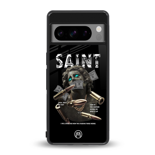 saint back phone cover | glass case for google pixel 8 pro