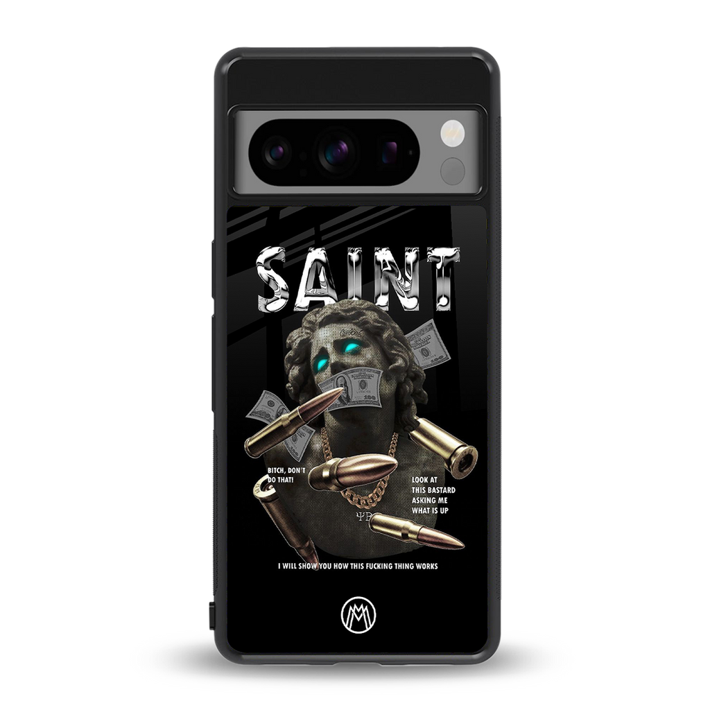 saint back phone cover | glass case for google pixel 8 pro