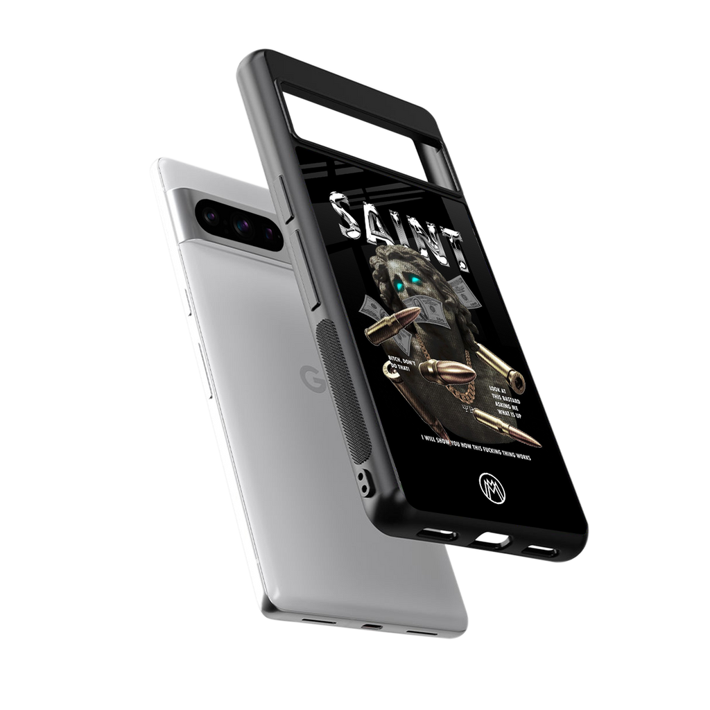 saint back phone cover | glass case for google pixel 8 pro