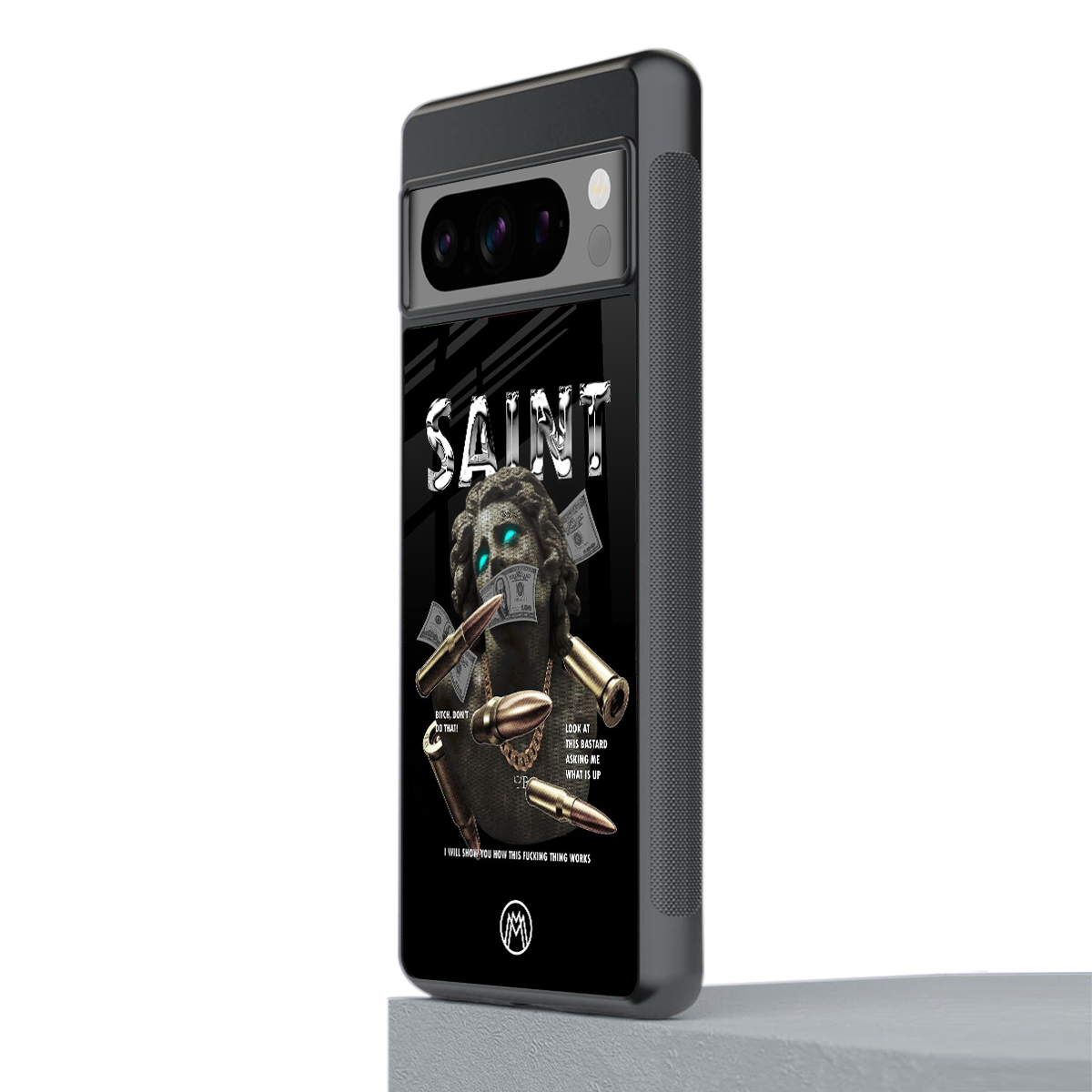 saint back phone cover | glass case for google pixel 8 pro