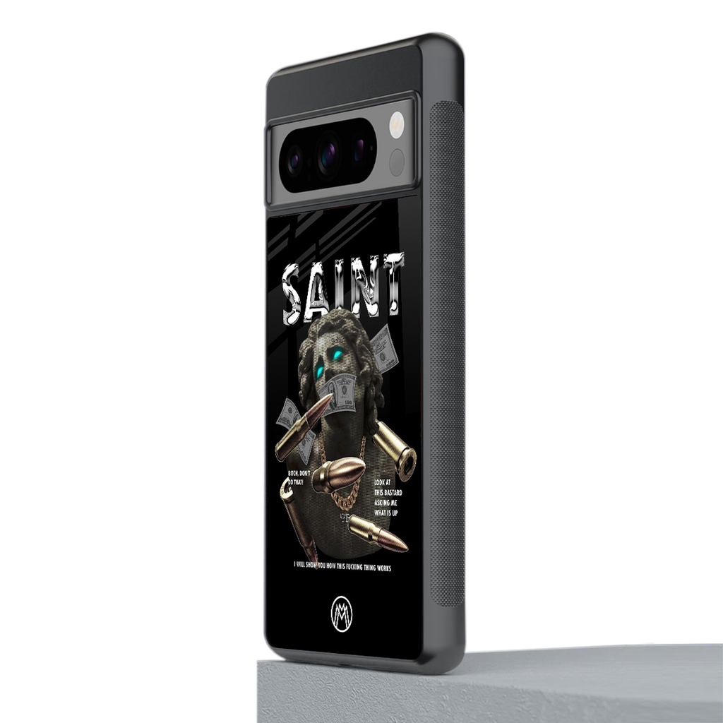 saint back phone cover | glass case for google pixel 8 pro