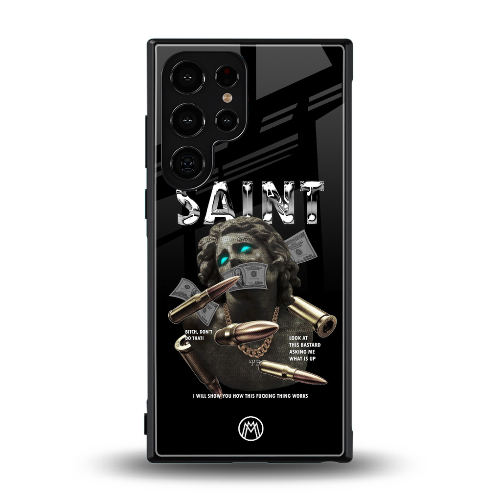 saint back phone cover | glass case for samsung galaxy s23 ultra
