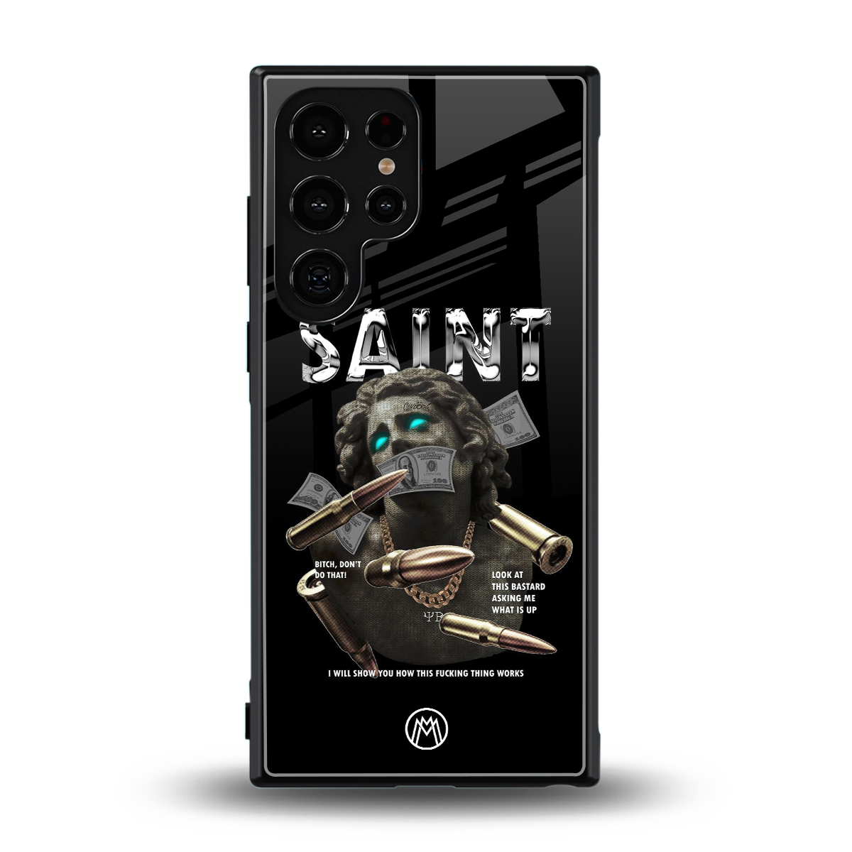 saint back phone cover | glass case for samsung galaxy s23 ultra