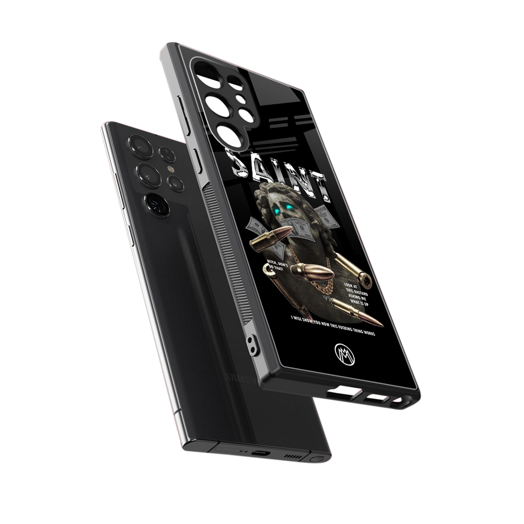 saint back phone cover | glass case for samsung galaxy s23 ultra