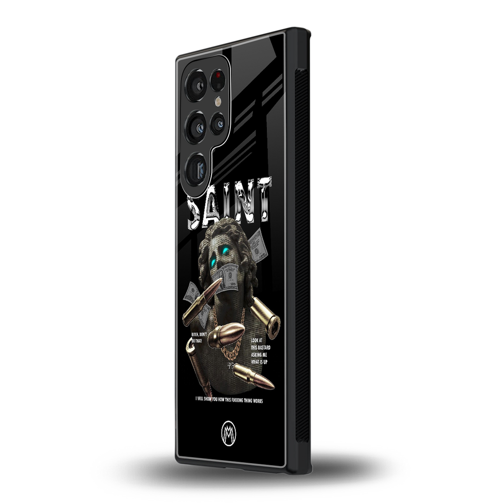 saint back phone cover | glass case for samsung galaxy s23 ultra
