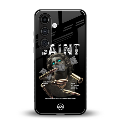 saint back phone cover | glass case for samsung galaxy s23 plus