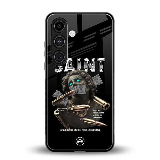 saint back phone cover | glass case for samsung galaxy s23 plus