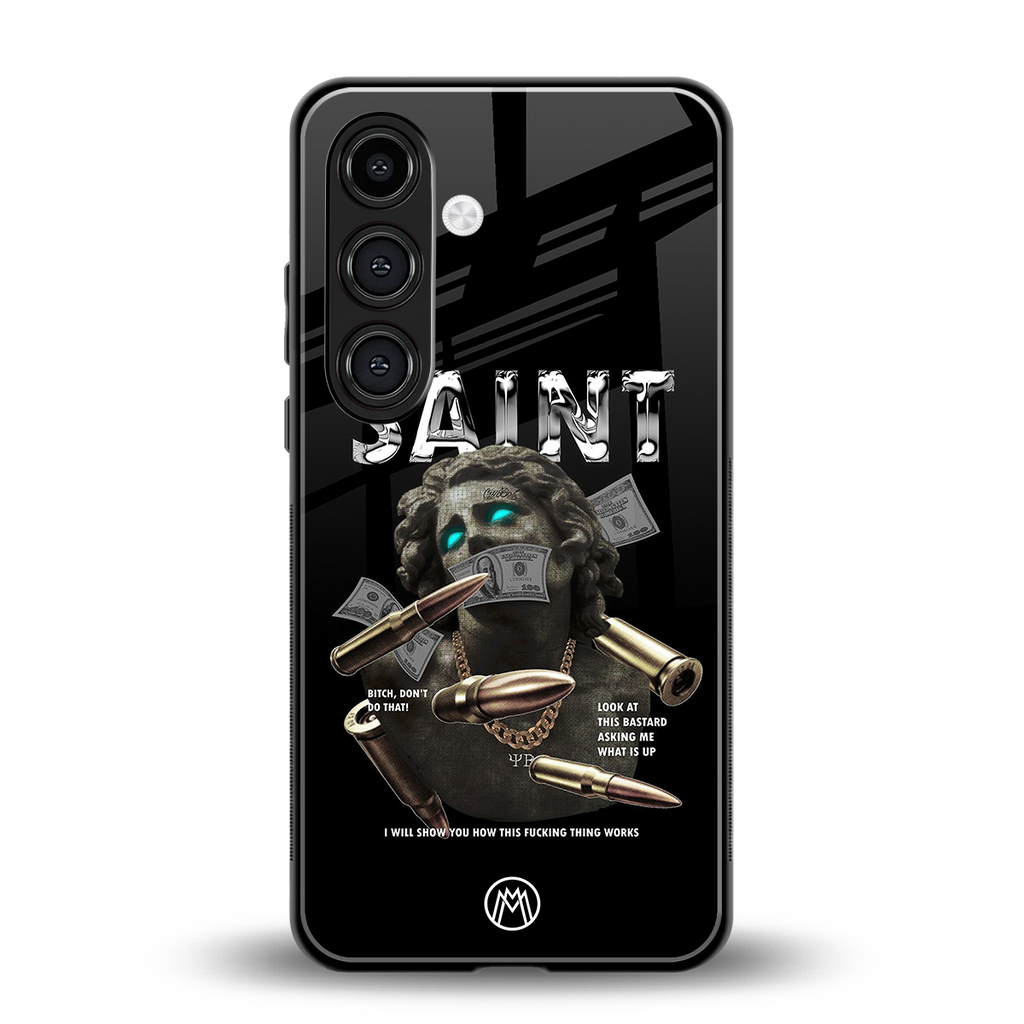 saint back phone cover | glass case for samsung galaxy s24 plus