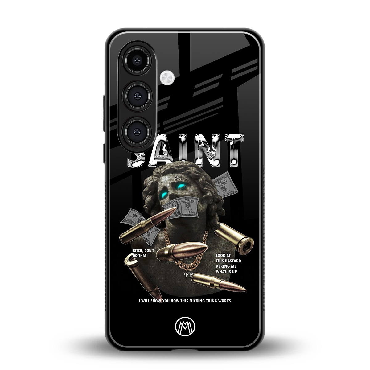 saint back phone cover | glass case for samsung galaxy s24 plus