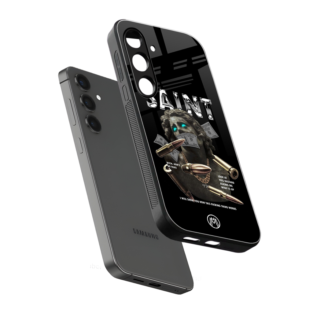 saint back phone cover | glass case for samsung galaxy s24 plus
