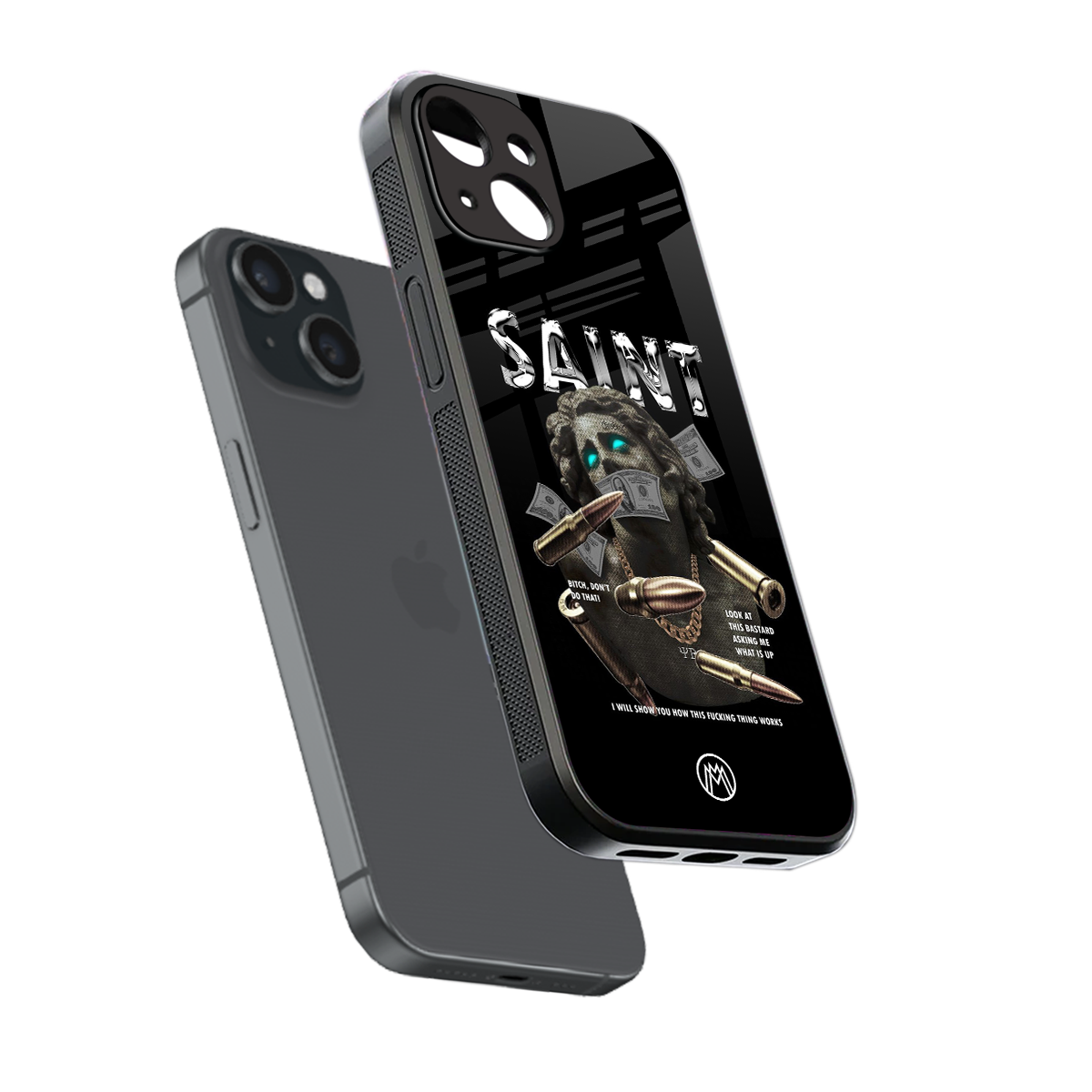 saint back phone cover | glass case for iphone 15