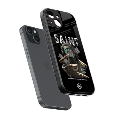 saint back phone cover | glass case for iphone 15