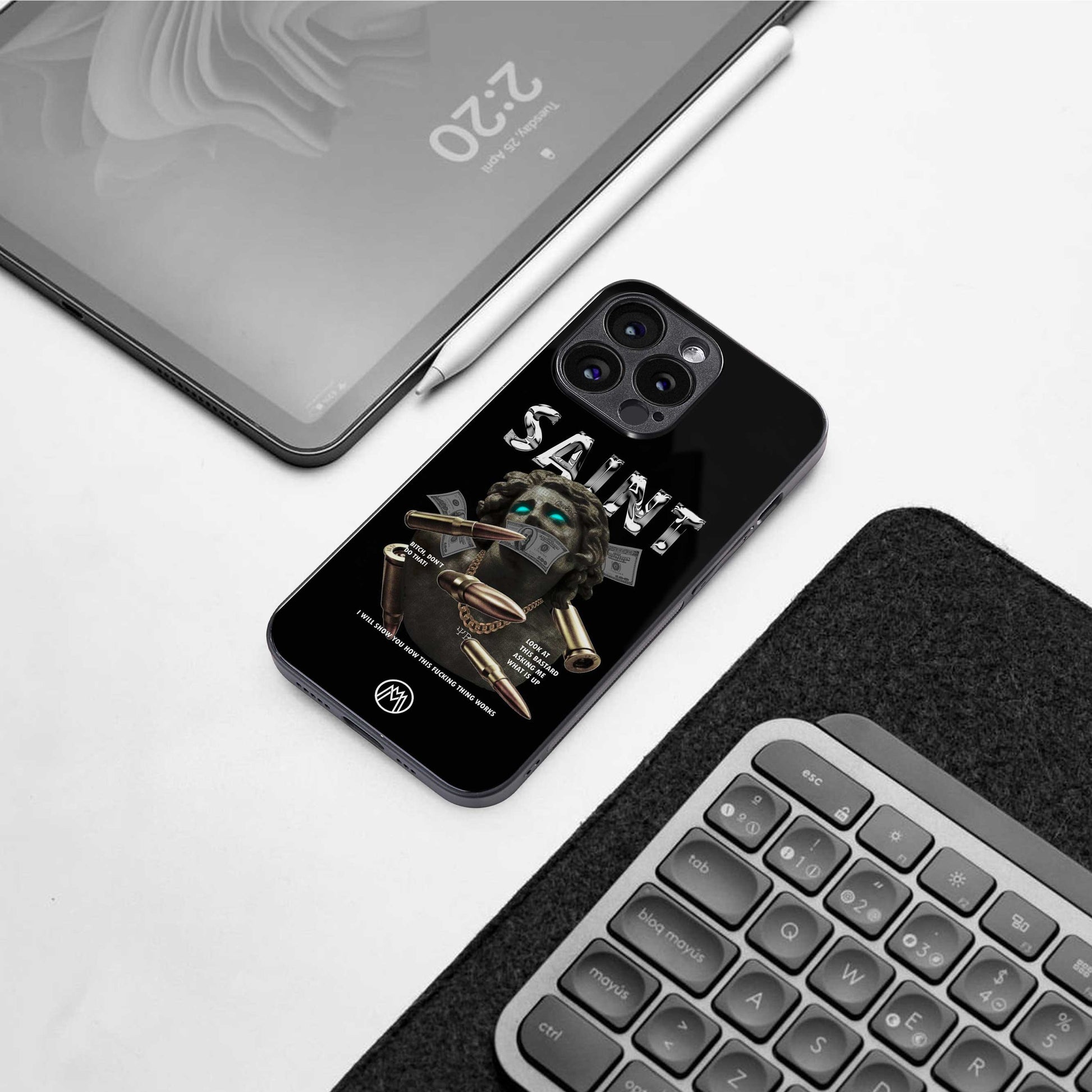 saint back phone cover | glass case for samsung galaxy s24 ultra