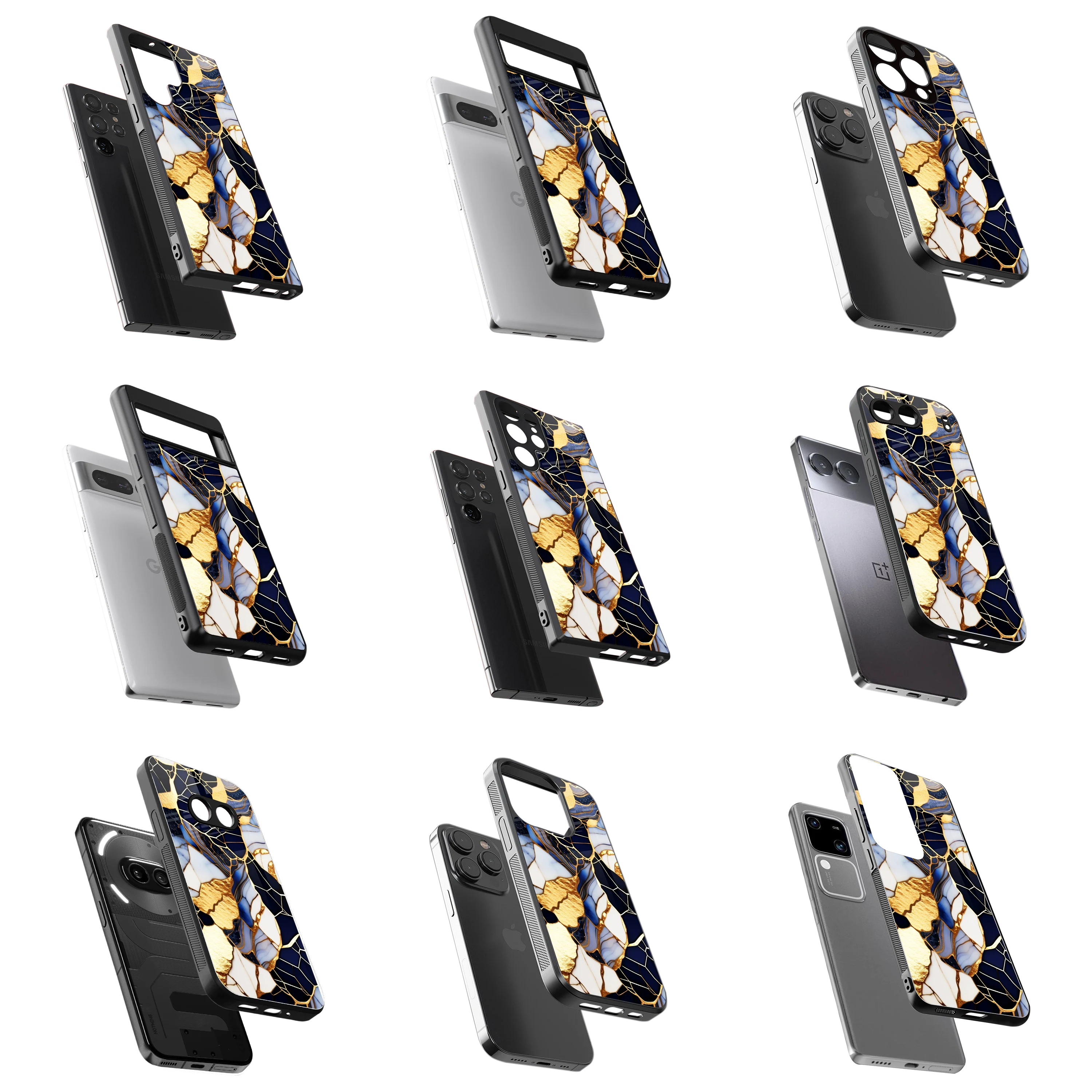 Durable Glass Back Mobile Case for iPhone, Samsung, OnePlus, Google Pixel, Redmi, Vivo, Oppo
