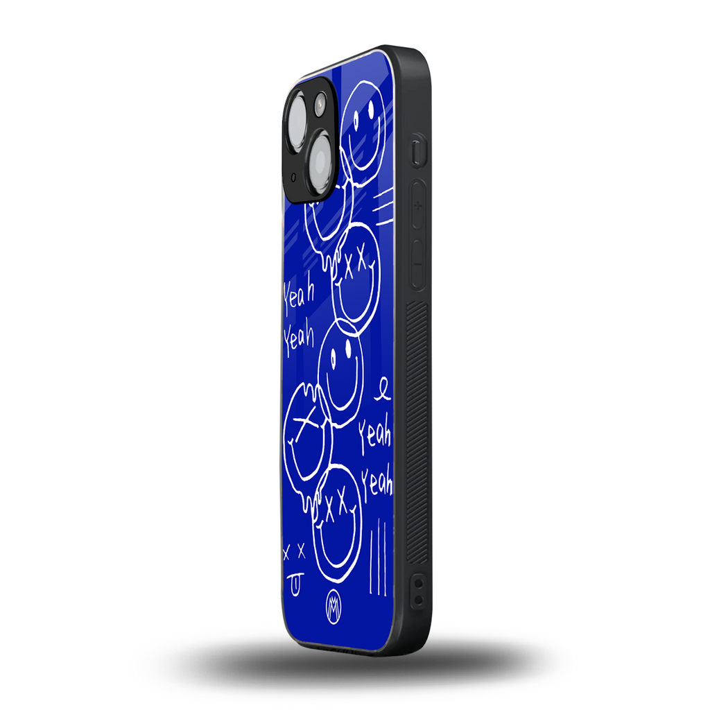 sassy smiley faces back phone cover | glass case for iphone 13 mini