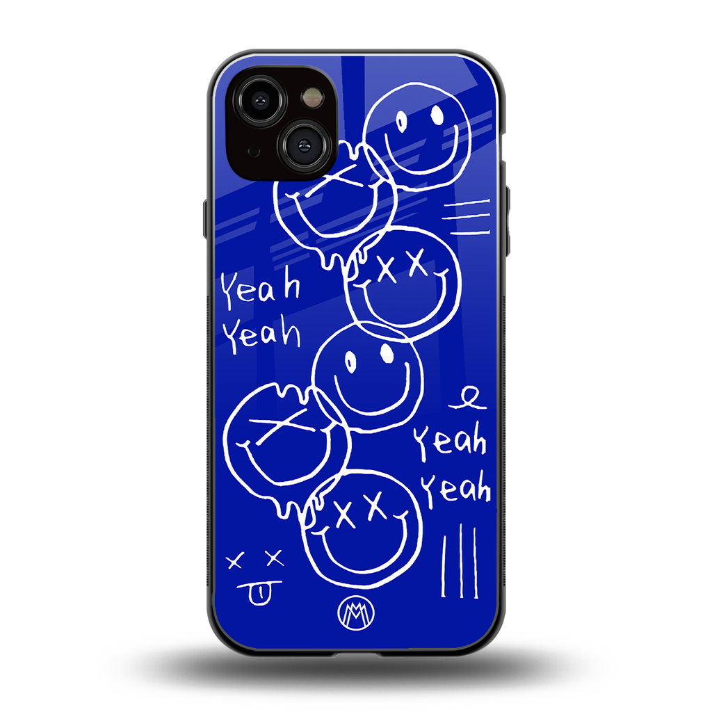 sassy smiley faces back phone cover | glass case for iphone 14 plus