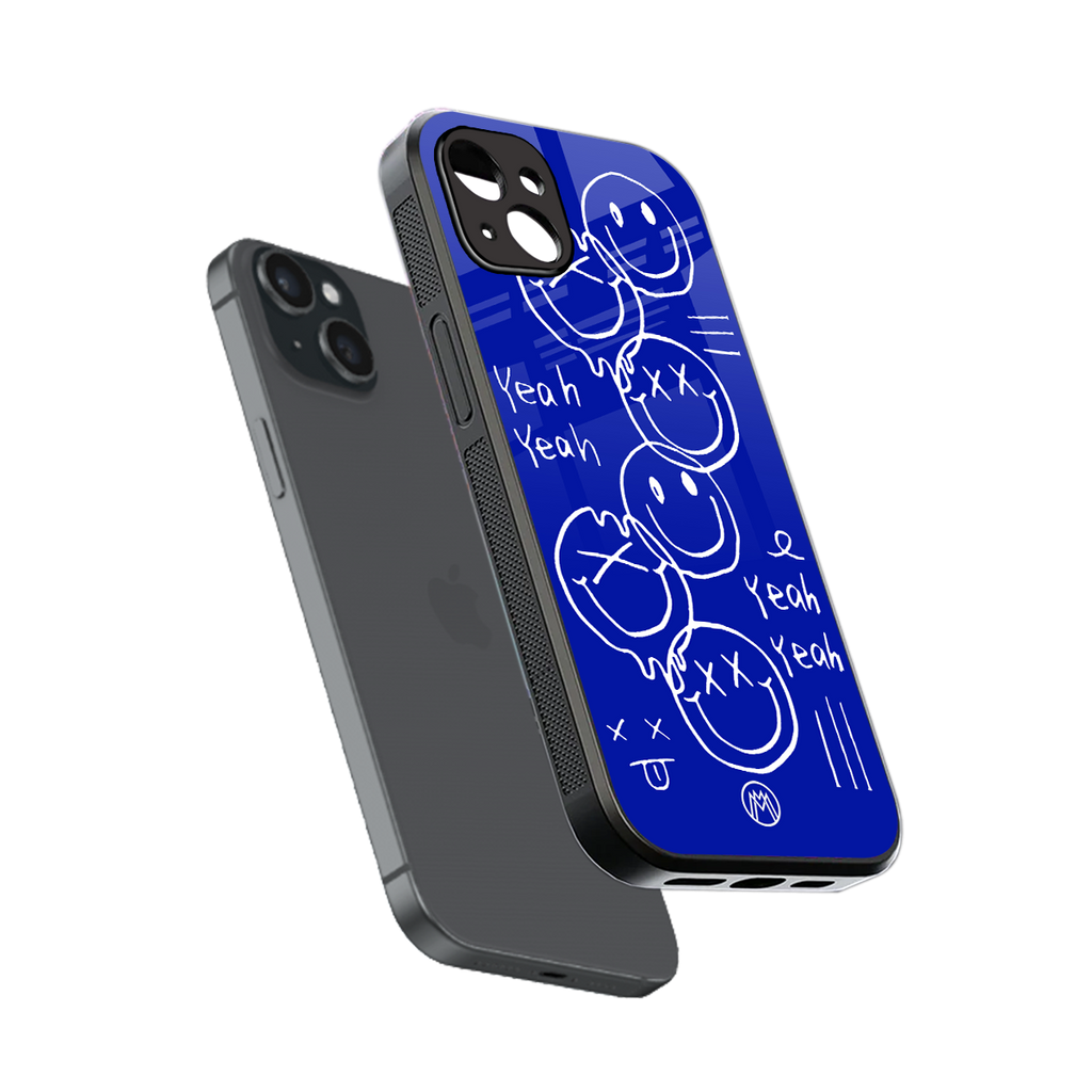 sassy smiley faces back phone cover | glass case for iphone 14 plus
