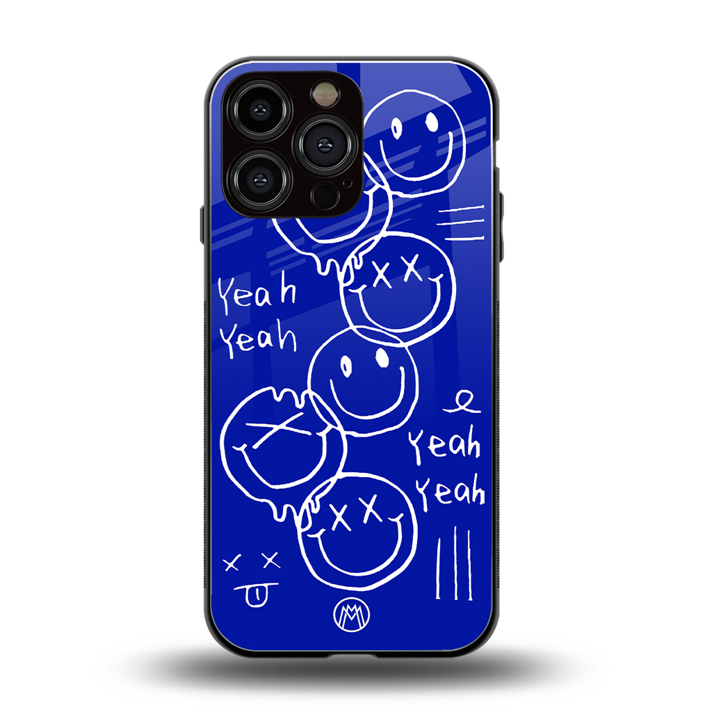 sassy smiley faces back phone cover | glass case for iphone 14 pro max