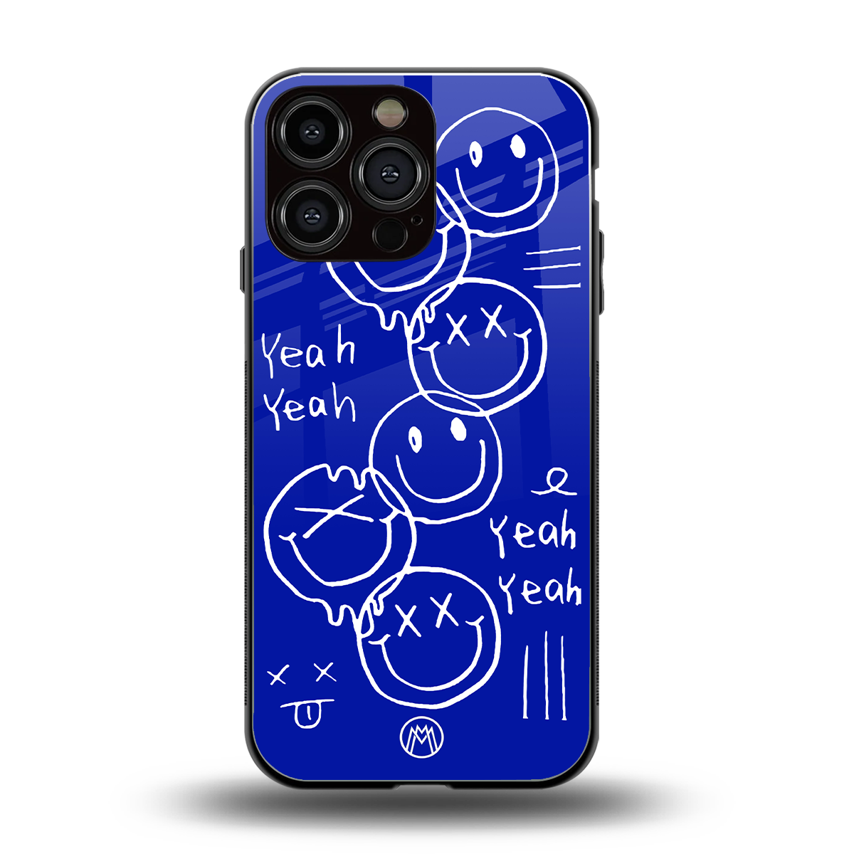 sassy smiley faces back phone cover | glass case for iphone 14 pro max