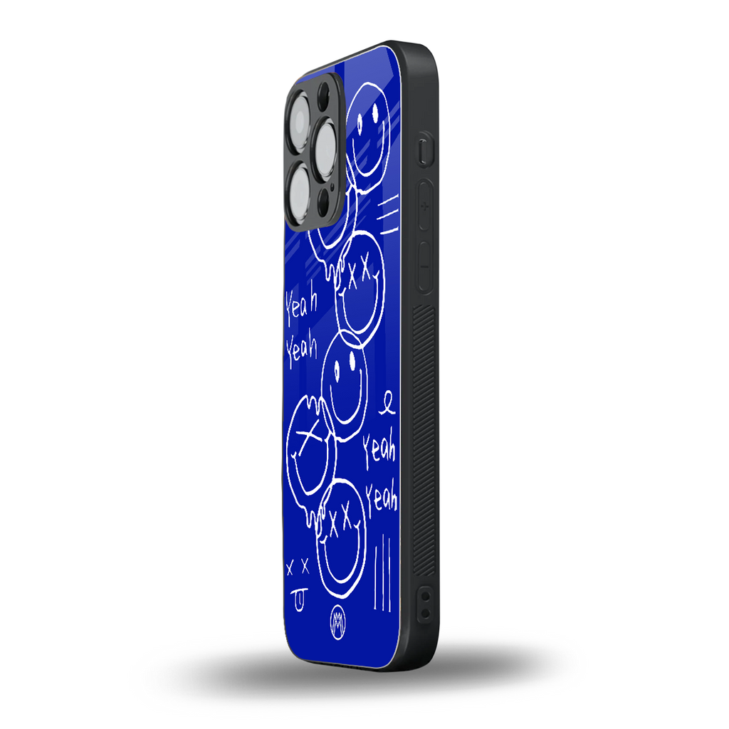 sassy smiley faces back phone cover | glass case for iphone 14 pro max