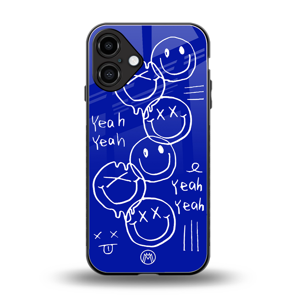 sassy smiley faces back phone cover | glass case for iphone 16 plus