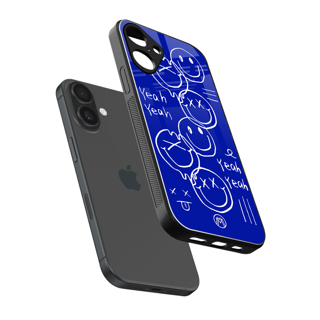 sassy smiley faces back phone cover | glass case for iphone 16 plus